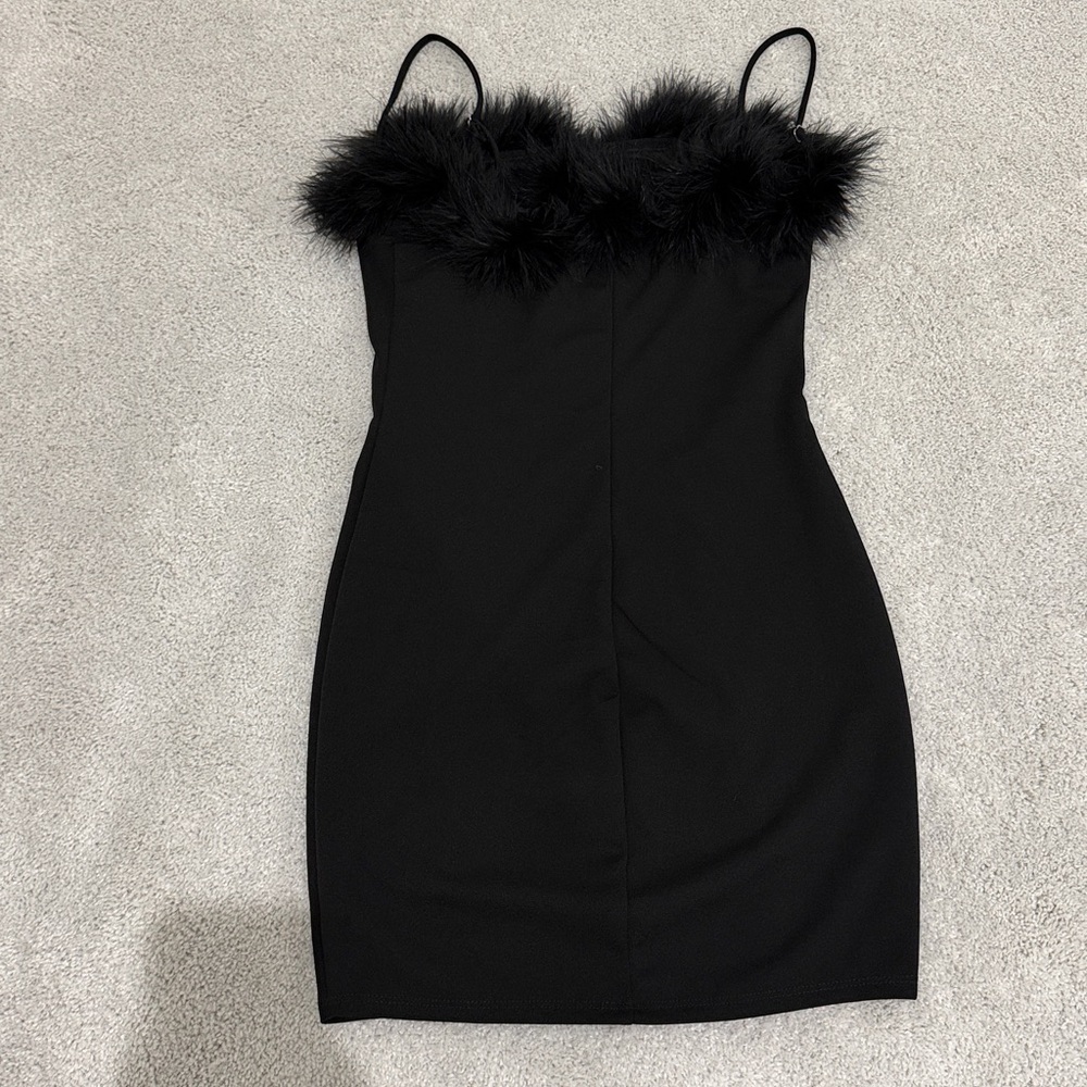 Black Mini Dress with Feather Detail - Picture 6 of 11